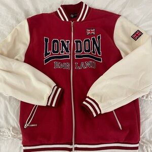 London England Red and White Varsity Jacket